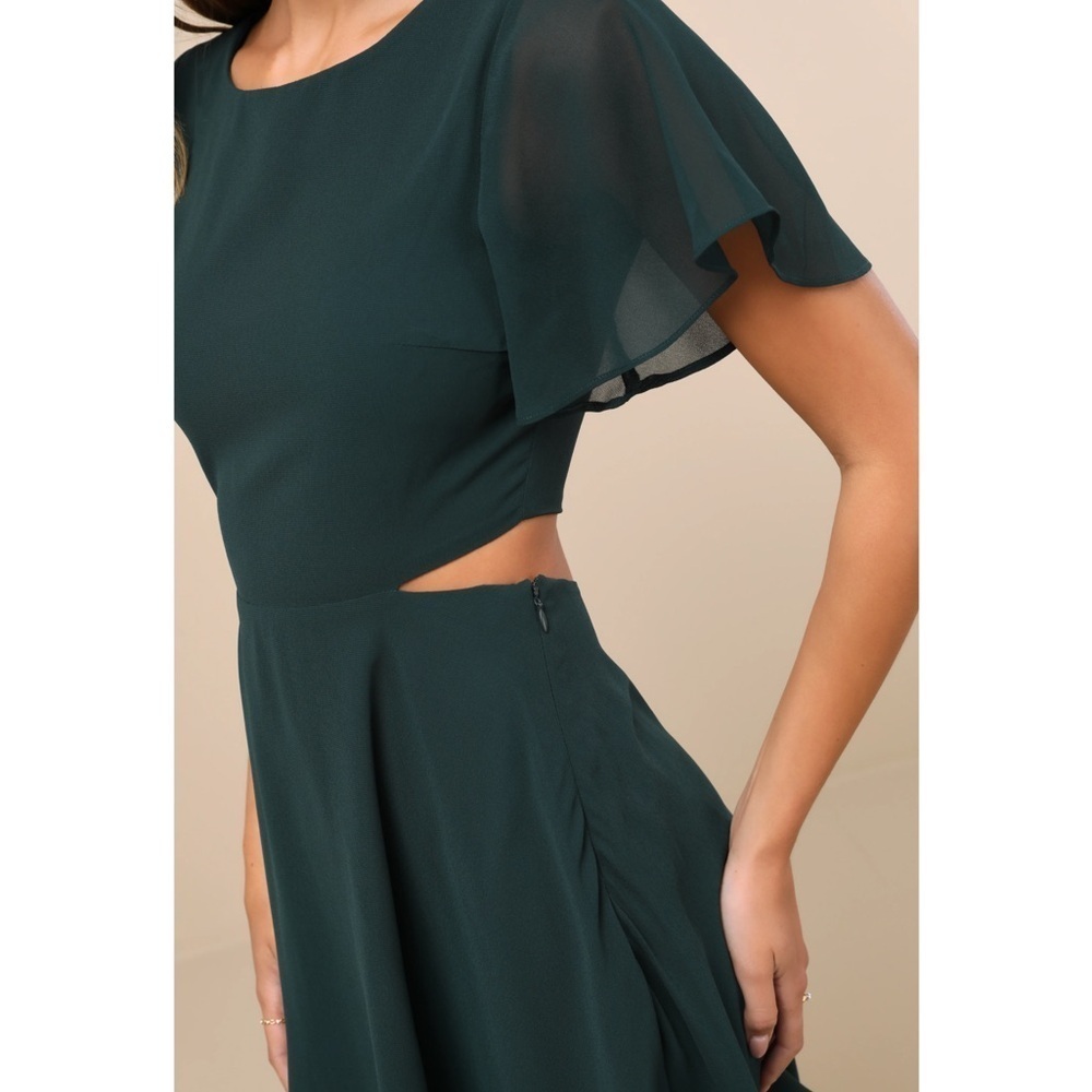 NWT Lulu’s Blissful Love Dark Green Cutout Mini Skater Small Flirty Whimsy Glam - Picture 5 of 9